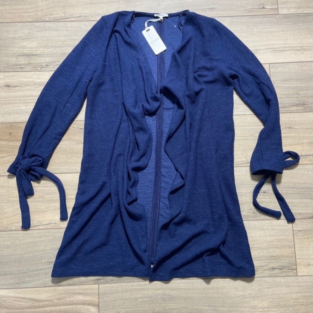 PLEIONE Womens Long Open Draped Front Sweather Cardigan Size Large Navy Blue